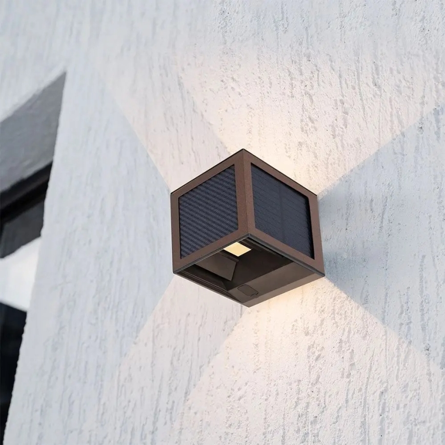 LED-aurinkokennoseinävalaisin anturilla LED/9W/3,7V 3000/4000/6000K IP65 2600 mAh ruskea