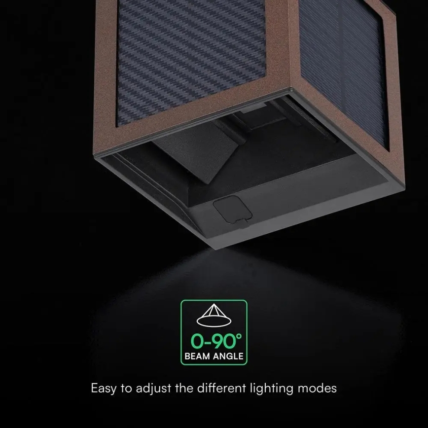 LED-aurinkokennoseinävalaisin anturilla LED/9W/3,7V 3000/4000/6000K IP65 2600 mAh ruskea