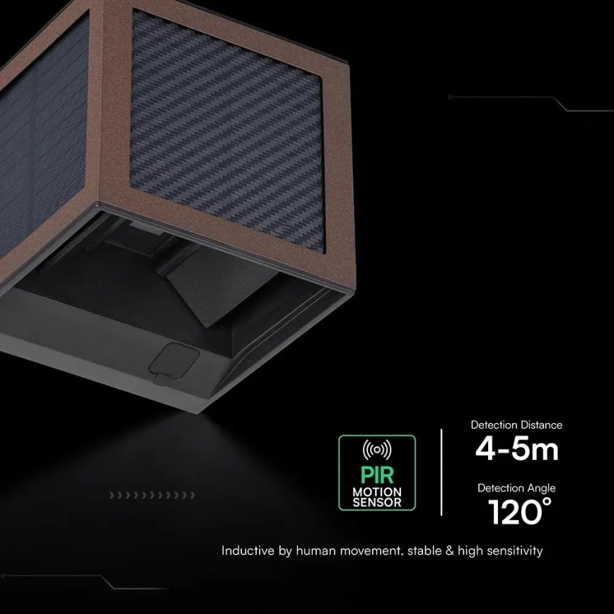 LED-aurinkokennoseinävalaisin anturilla LED/9W/3,7V 3000/4000/6000K IP65 2600 mAh ruskea