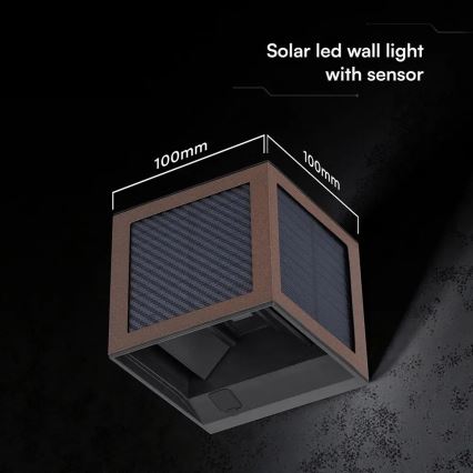LED-aurinkokennoseinävalaisin anturilla LED/9W/3,7V 3000/4000/6000K IP65 2600 mAh ruskea