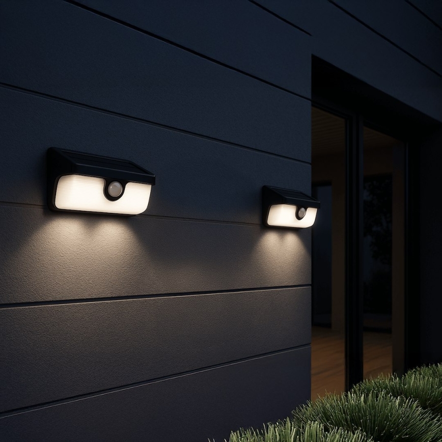 LED-aurinkokäyttöinen seinävalaisin tunnistimella LINK LED/5W/3,7V 2000 mAh IP65 musta