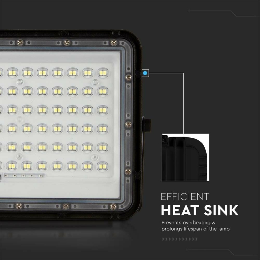 LED Ulkotila himmennettävä aurinko valonheitin LED/15W/3,2V IP65 4000K 12000 mAh musta + kauko-ohjaus