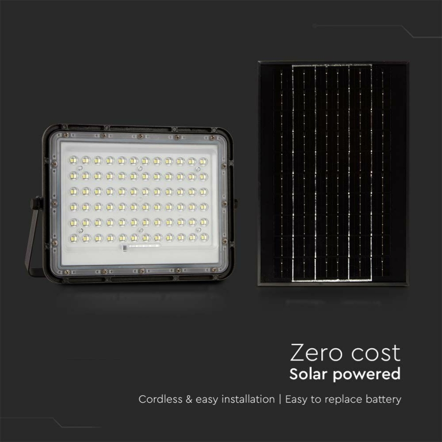LED Ulkotila himmennettävä aurinko valonheitin LED/15W/3,2V IP65 4000K 12000 mAh musta + kauko-ohjaus