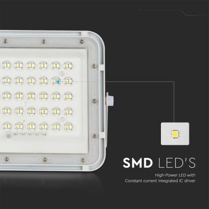 LED Ulkotila himmennettävä aurinko valonheitin LED/6W/3,2V IP65 4000K 5000 mAh valkoinen + kauko-ohjaus