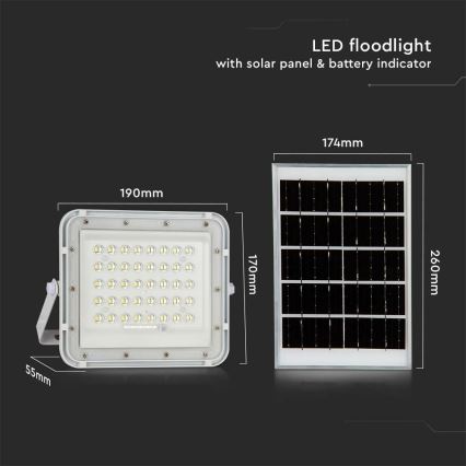 LED Ulkotila himmennettävä aurinko valonheitin LED/6W/3,2V IP65 4000K 5000 mAh valkoinen + kauko-ohjaus