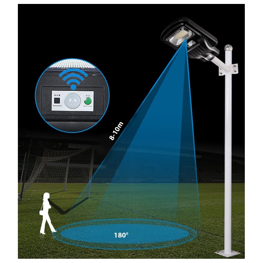 LED Himmennettävä aurinkokennoinen katulamppu anturilla LED/60W/6V 5500 mAh 6500K IP65 musta + kauko-ohjaus