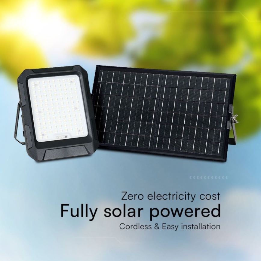LED-aurinkokäyttöinen valonheitin LED/15W/3,7V IP65 4000K 12000 mAh musta + kaukosäädin
