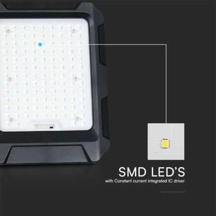 LED-aurinkokäyttöinen valonheitin LED/15W/3,7V IP65 4000K 12000 mAh musta + kaukosäädin