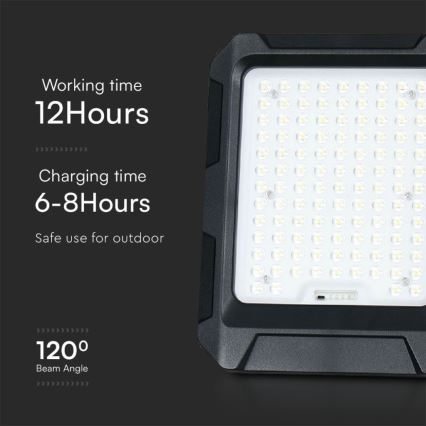 LED-aurinkokäyttöinen valonheitin LED/15W/3,7V IP65 4000K 12000 mAh musta + kaukosäädin