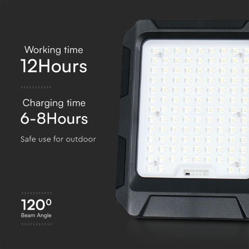 LED-aurinkokäyttöinen valonheitin LED/15W/3,7V IP65 4000K 12000 mAh musta + kaukosäädin