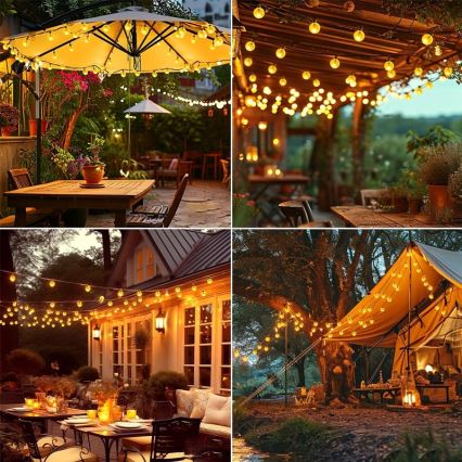 LED-aurinkokennolla toimiva koristevaloketju 30 LED/8 toimintoa 500 mAh 6,5 m IP67 lämmin valkoinen