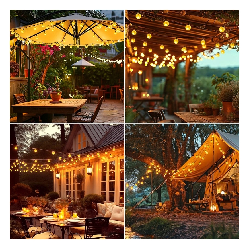 LED-aurinkokennolla toimiva koristevaloketju 30 LED/8 toimintoa 500 mAh 6,5 m IP67 lämmin valkoinen