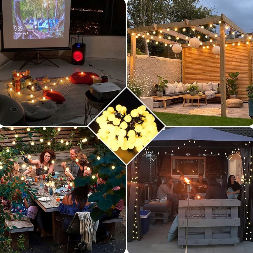 LED-aurinkokennolla toimiva koristevalosarja 30xLED/8 toimintoa 500 mAh 6,5 m IP67 lämmin valkoinen