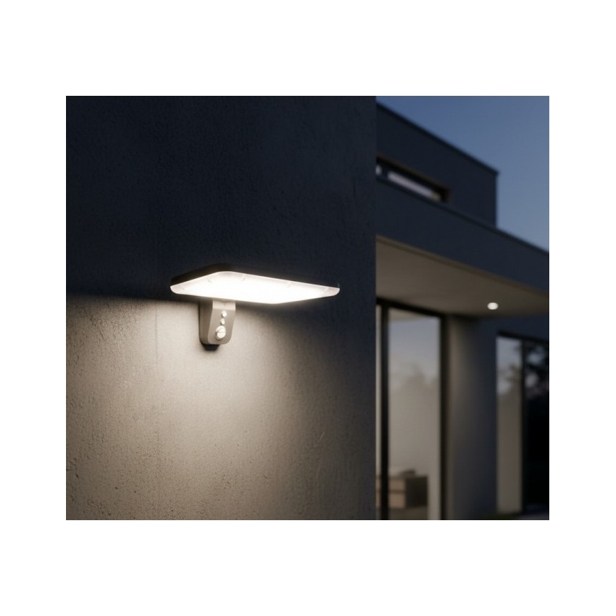 Aurinkokennolla varustettu LED-seinävalaisin anturilla PHOENIX LED/15W/3,2V 3000/4000K IP65 6000 mAh