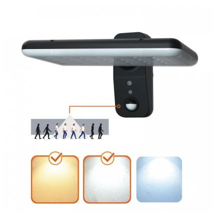 Aurinkokennolla varustettu LED-seinävalaisin anturilla PHOENIX LED/15W/3,2V 3000/4000K IP65 6000 mAh