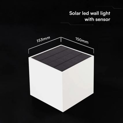 LED-aurinkokäyttöinen seinävalaisin anturilla LED/9W/3,7V 3000/4000/5000K IP65 2600 mAh valkoinen