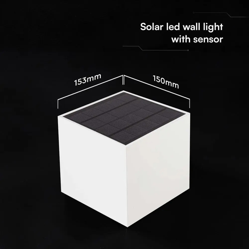 LED-aurinkokäyttöinen seinävalaisin anturilla LED/9W/3,7V 3000/4000/5000K IP65 2600 mAh valkoinen
