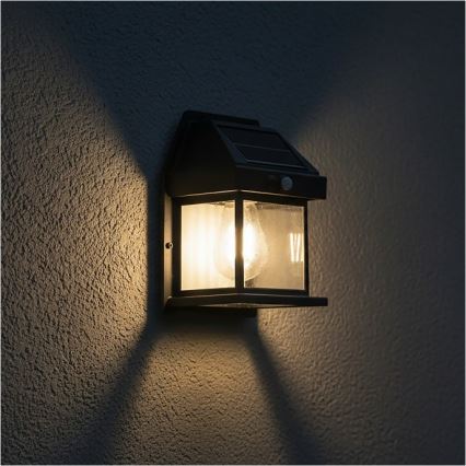 LED aurinkokennolla varustettu seinävalaisin anturilla OMVIA LED/3,7V 3000K IP44 1200 mAh