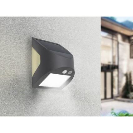 LED-aurinkokäyttöinen seinävalaisin anturilla LED/3W/3,7V 3000/4000K 1200 mAh IP54 antrasiitti