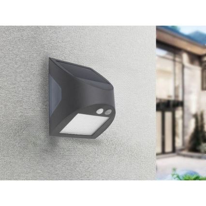 LED-aurinkokäyttöinen seinävalaisin anturilla LED/3W/3,7V 3000/4000K 1200 mAh IP54 antrasiitti