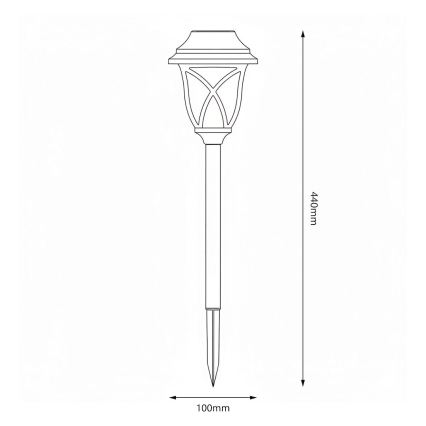 LED-aurinkokennovalaisin LAWN LED/1,2 V 100 mAh 3000 K 44 cm IP44 musta
