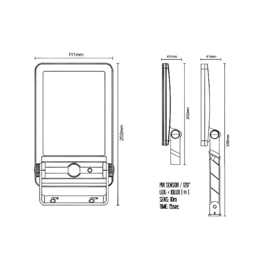 LED aurinkokennovalo liiketunnistimella LED/5W/3,7V 4000K 1500 mAh IP54 musta