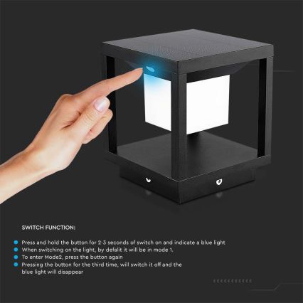 LED aurinkokennovalo anturilla LED/2W/5,5V 3000K IP65 2600 mAh musta