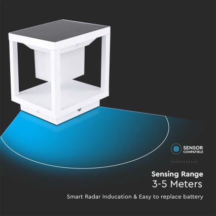 LED aurinkokennovalo anturilla LED/2W/5,5V 3000K IP65 2600 mAh valkoinen