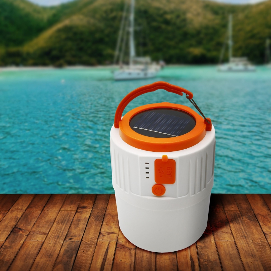 LED himmennettävä ladattava aurinkokäyttöinen taskulamppu powerbank-toiminnolla K1 LED/3W/3,7V 7000K IPX4 3200 mAh valkoinen