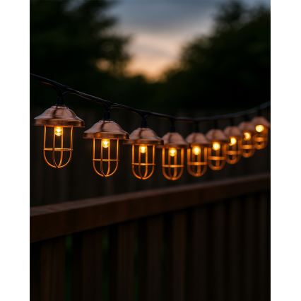 LED-aurinkoketju 10xLED, 1,2 V, 300 mAh, 3,8 m, IP44, kuparinvärinen