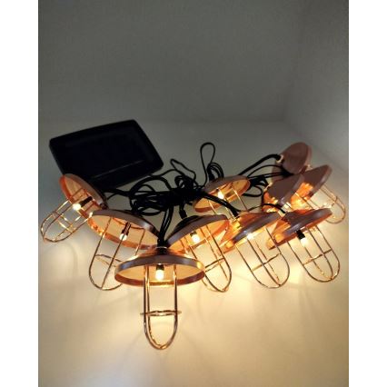LED-aurinkoketju 10xLED, 1,2 V, 300 mAh, 3,8 m, IP44, kuparinvärinen