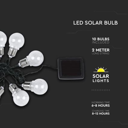 LED aurinkoketju 10xLED/1W/1,2V 1xAA 2 m IP44 3000K 300 mAh