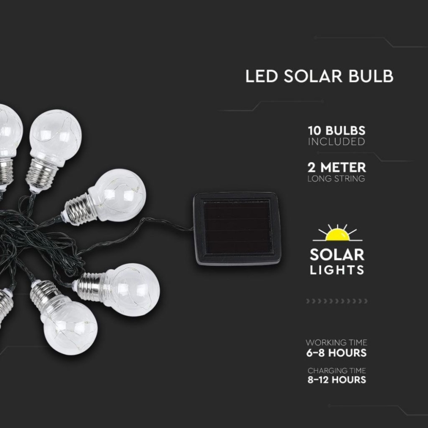 LED aurinkoketju 10xLED/1W/1,2V 1xAA 2 m IP44 3000K 300 mAh