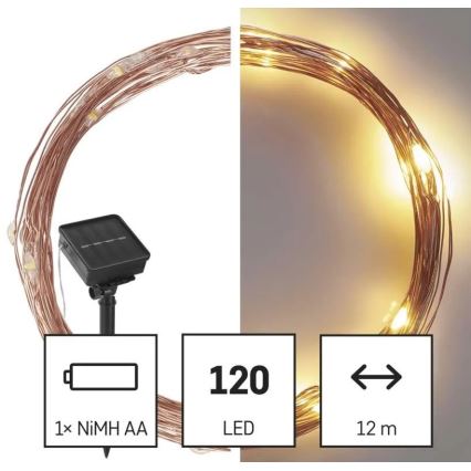 LED aurinkoketju LED/2,4W/1,2V 1xAA 15 m IP44 3000K 600 mAh