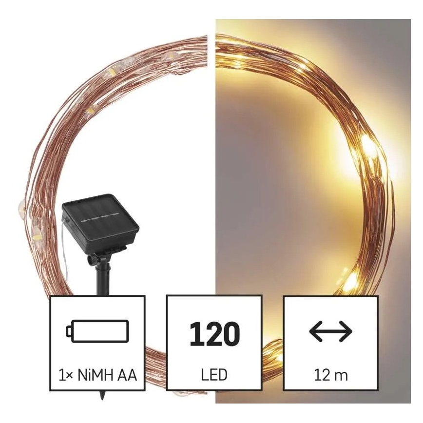 LED aurinkoketju LED/2,4W/1,2V 1xAA 15 m IP44 3000K 600 mAh