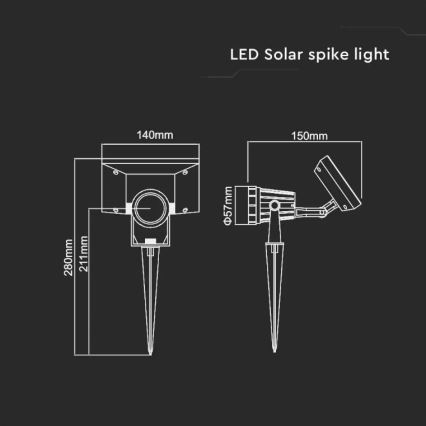 LED aurinkokennovalo SPIKE LED/2W/5,5V IP65 6400K 1200 mAh