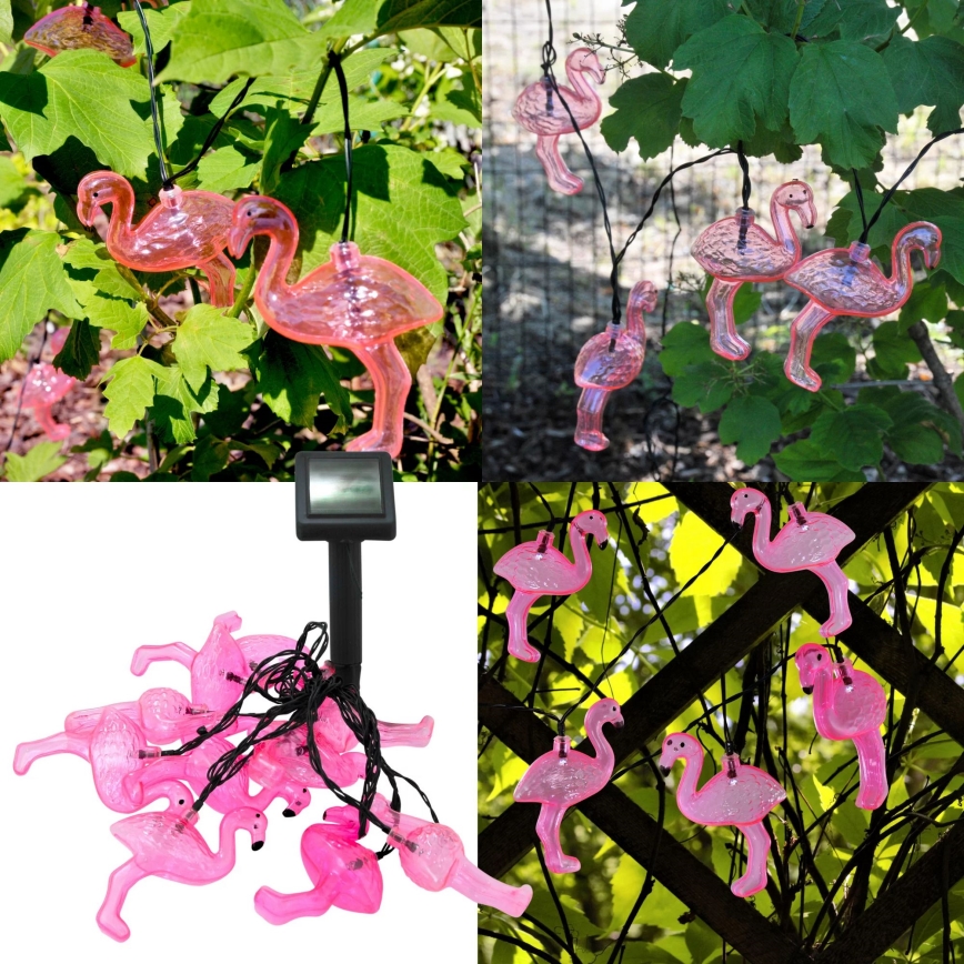 LED aurinkokennokoristevalosarja 10xLED/1,2V 300 mAh 3,8 m IP44 flamingo