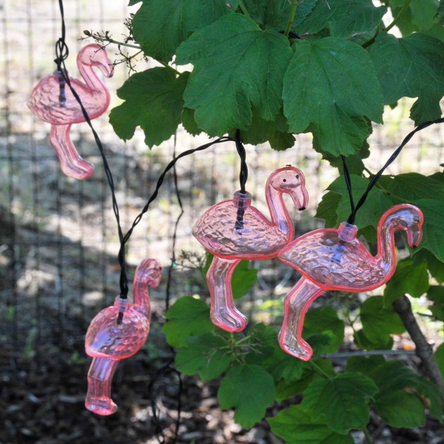 LED aurinkokennokoristevalosarja 10xLED/1,2V 300 mAh 3,8 m IP44 flamingo