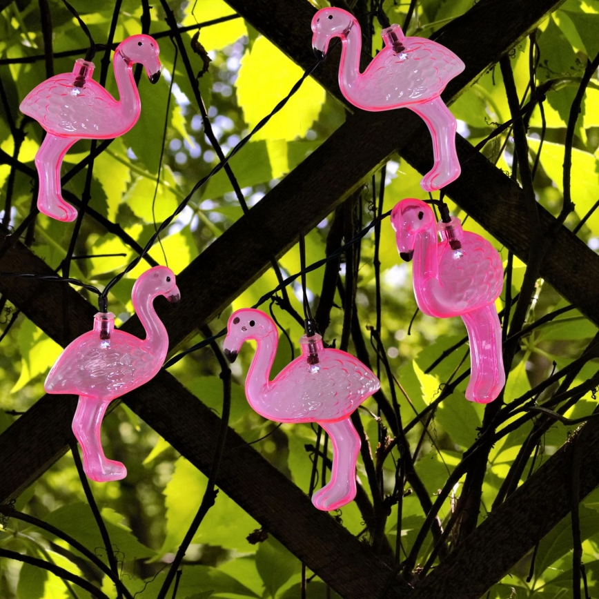 LED aurinkokennokoristevalosarja 10xLED/1,2V 300 mAh 3,8 m IP44 flamingo