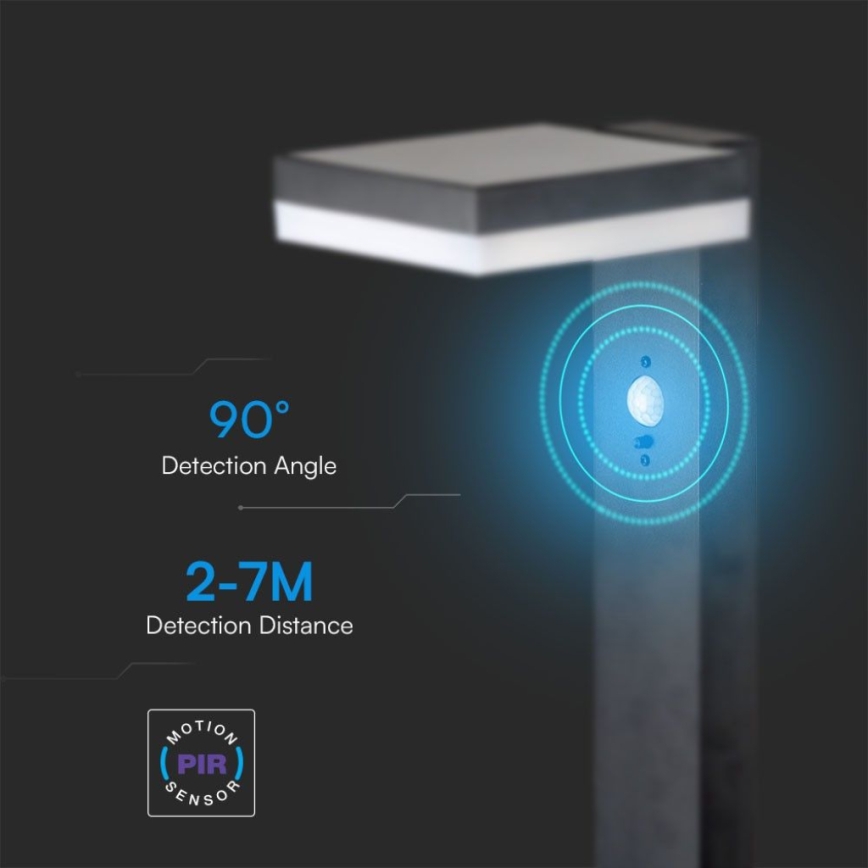 LED-aurinkolamppu anturilla LED/2W/3,7V IP54 3000K kulmikas musta