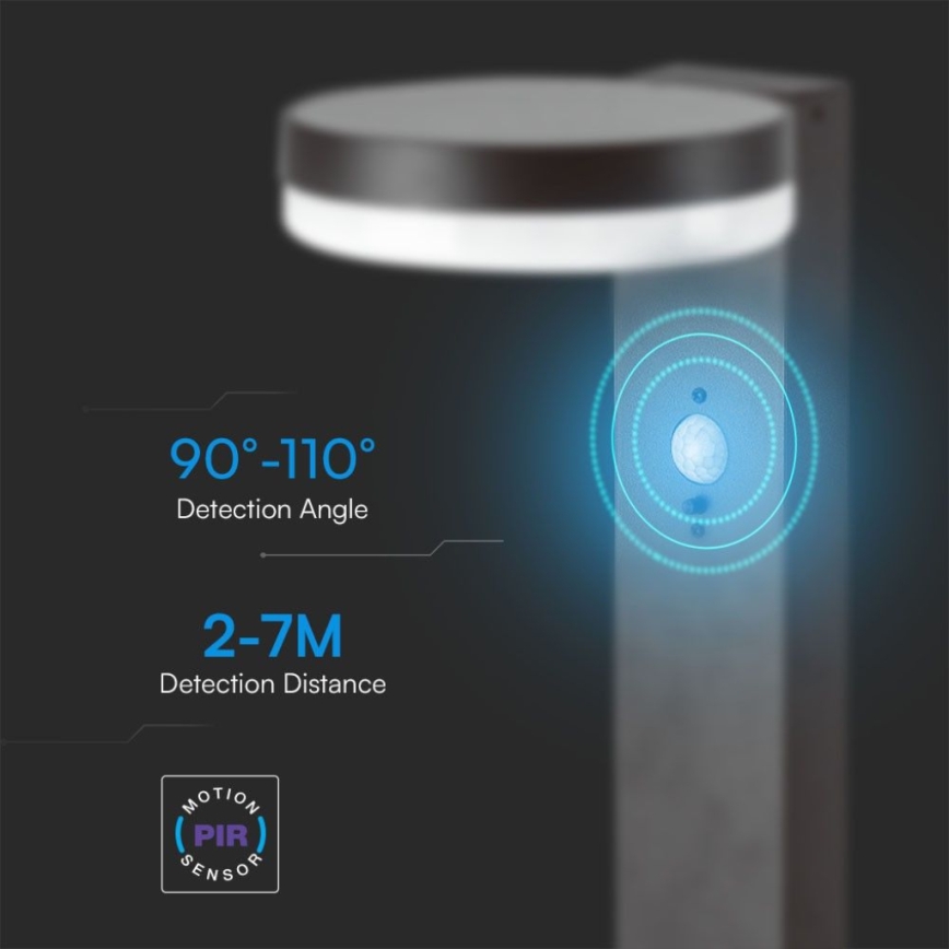 LED-aurinkolamppu anturilla LED/2W/3,7V IP54 3000K 2200 mAh pyöreä musta