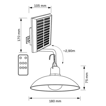 LED-aurinkolamppu CELINA LED/1,8W/3,7V 2400 mAh IP44 + kauko-ohjaus
