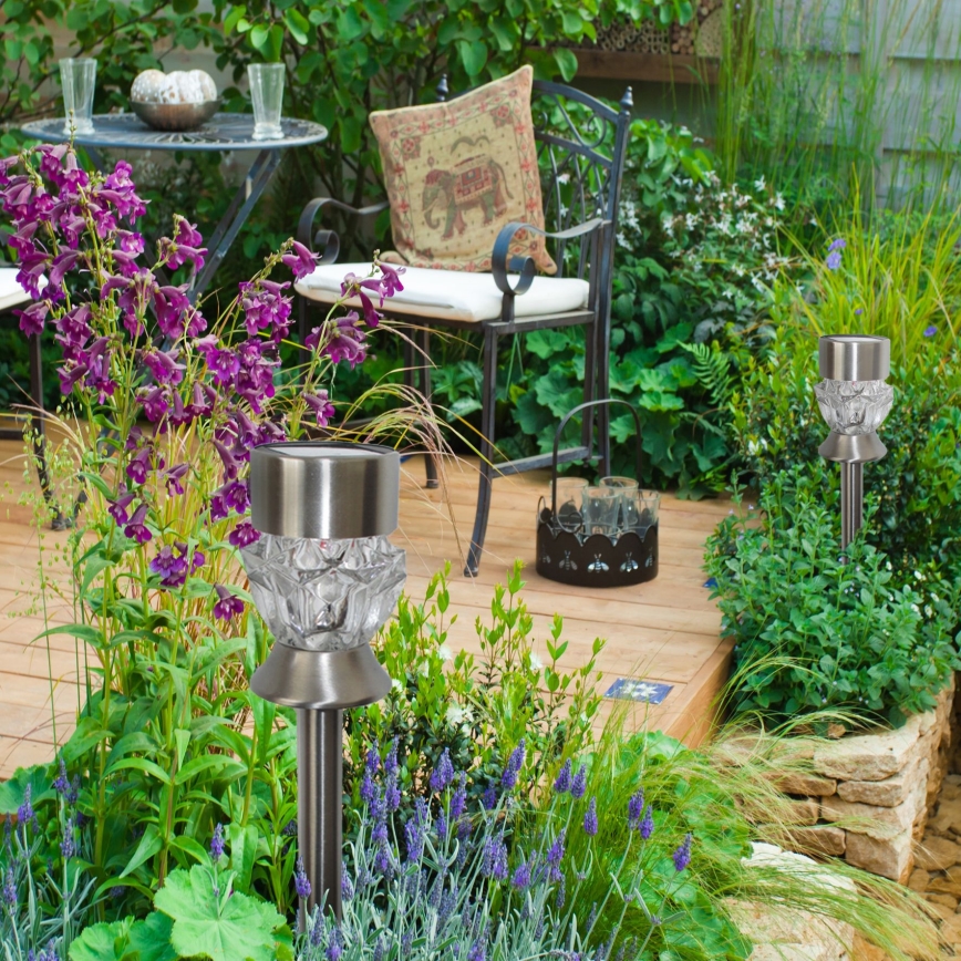 LED-aurinkolamppu CRYSTAL 2xLED-RGB/0,02W/1xAAA mattakromi IP44