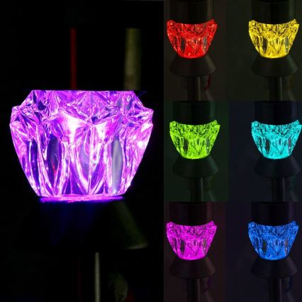 LED-aurinkolamppu CRYSTAL 2xLED-RGB/0,02W/1xAAA mattakromi IP44