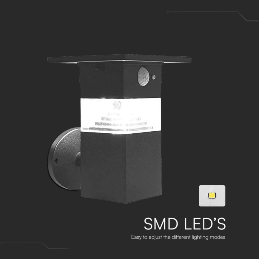 LED aurinkokennoseinävalaisin anturilla LED/2,5W/3,7V IP54 3000K 2200 mAh