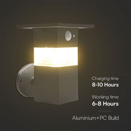 LED aurinkokennoseinävalaisin anturilla LED/2,5W/3,7V IP54 3000K 2200 mAh