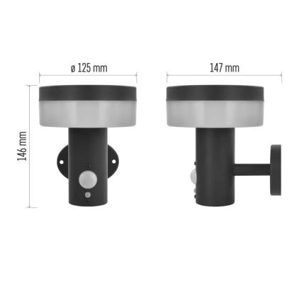 LED aurinkokennoseinävalaisin anturilla LED/2W/3,7V 1200 mAh IP44
