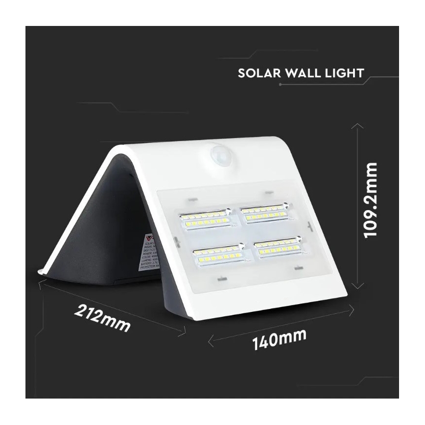 LED aurinkokäyttöinen seinävalaisin sensorilla LED/3W/3,7V 3000/4000K IP65 2000 mAh valkoinen