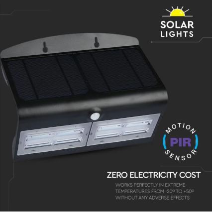 LED aurinkokäyttöinen seinävalaisin sensorilla LED/7W/3,7V 4000K IP65 4000 mAh musta