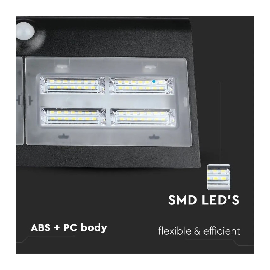 LED aurinkokäyttöinen seinävalaisin sensorilla LED/7W/3,7V 4000K IP65 4000 mAh musta